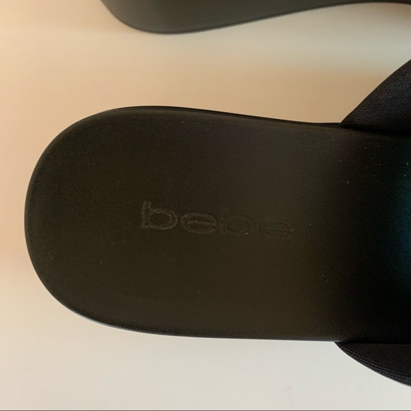 BEBE Platform Slip on Sandals 90s Y2K Women’s Size 7 Black Stretch Fabric - Picture 9 of 11